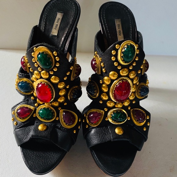 $750 MIU MIU Multicolor Stone Stud Platform 38.5 - Picture 7 of 16